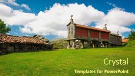  Presentation with warehouse - Presentation theme consisting of ancient-warehouse-caled-espigueiros background and a tawny brown colored foreground