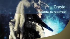  Presentation with warrior - Presentation design featuring ancient warrior barbarian ethnic costume background and a ocean colored foreground