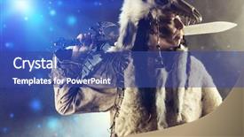  Presentation with warrior - Colorful presentation design enhanced with ancient warrior barbarian ethnic costume backdrop and a ocean colored foreground