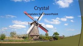  Presentation with windmills - Colorful presentation theme enhanced with ancient windmills near kinderdijk netherlands backdrop and a teal colored foreground