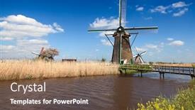  Presentation with windmills - Colorful PPT theme enhanced with ancient windmills near kinderdijk netherlands backdrop and a tawny brown colored foreground