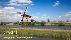  Presentation with windmills - Beautiful presentation theme featuring ancient windmills near kinderdijk netherlands backdrop and a tawny brown colored foreground
