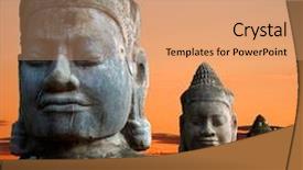  Presentation with asia - PPT theme with ancient world - sculptures of demons of asia background and a coral colored foreground