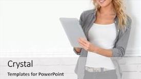  Presentation with using digital tablet - Presentation theme with android background - beautiful modern woman using digital background and a white colored foreground