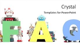 Presentation with robots - Slide deck enhanced with android icon - abbreviation faq held by retro background and a white colored foreground