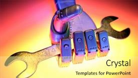  Presentation with robot - Presentation design having android icon - robot hand holding spanner background and a blonde colored foreground