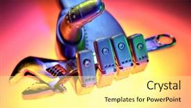  Presentation with medical robot hand and person - Audience pleasing presentation theme consisting of android icon - robot hand holding wrench backdrop and a white colored foreground