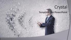  Presentation with tablet - Cool new presentation theme with android icon - young businessman holding tablet pc backdrop and a light gray colored foreground