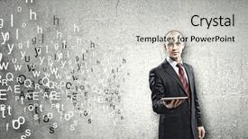  Presentation with tablet - Presentation enhanced with travel to iceland - hallgrimskirkja church in reykjavik city in september background and a  colored foreground.