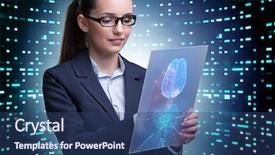  Presentation with artificial intelligence - Presentation theme consisting of android mobile - businesswoman in artificial intelligence concept background and a ocean colored foreground