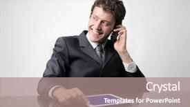  Presentation with telephone pole - Colorful PPT theme enhanced with android mobile - smiling businessman talking backdrop and a coral colored foreground