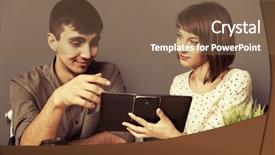  Presentation with computer - Cool new theme with android mobile - young business couple with tablet backdrop and a violet colored foreground