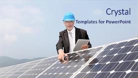  Presentation with photovoltaic - PPT layouts with businessman checking photovoltaic installation background and a sky blue colored foreground