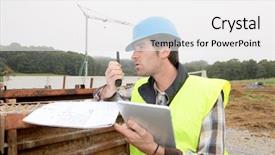  Presentation with walkie talkie - Theme enhanced with androids - foreman on building site background and a sky blue colored foreground