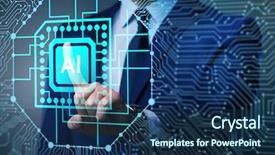  Presentation with artificial intelligence - Colorful slide deck enhanced with android symbol - artificial intelligence modern computing concept backdrop and a navy blue colored foreground