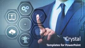  Presentation with artificial intelligence - PPT theme featuring android symbol - artificial intelligence modern computing concept background and a ocean colored foreground