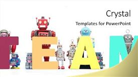  Presentation with robots - Cool new theme with android symbol - word team held by retro backdrop and a white colored foreground