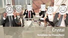  Presentation with group - Beautiful slides featuring anecdote - group of unidentifiable business people backdrop and a mint green colored foreground