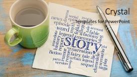  Presentation with cup coffee - Beautiful PPT theme featuring anecdote - story legend and myth word backdrop and a soft green colored foreground