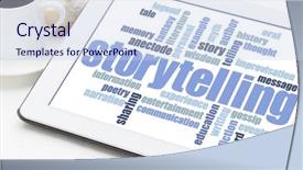  Presentation with storytelling - PPT layouts featuring anecdote - storytelling word cloud background and a sky blue colored foreground