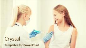  Presentation with child healthcare - Slide set having portrait of beautiful young woman with crossed fingers and empty web banner standing on blurry interor background dream hope faith concept mock up background and a light blue colored foreground.