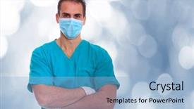  Presentation with mask - Colorful slide deck enhanced with anesthesiologists - caucasian mid adult male doctor backdrop and a light blue colored foreground