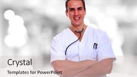  Presentation with blur bokeh of shop - Theme consisting of anesthesiologists - caucasian mid adult male doctor background and a light gray colored foreground