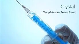  Presentation with syringe - PPT layouts having anesthesiologists - hand in gloves with syringe background and a sky blue colored foreground
