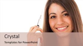  Presentation with syringe - Slide set consisting of anesthesiologists - portrait of a nurse holding background and a coral colored foreground