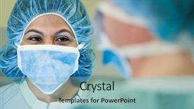  Presentation with operation theatre templete - Beautiful PPT layouts featuring anesthesiologists - surgeons in operating theatre backdrop and a light blue colored foreground