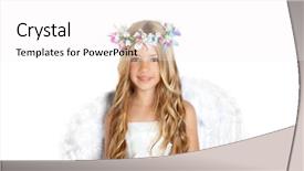  Presentation with angel wings - Amazing slides having angel children girl with white wings and flowers crown backdrop and a white colored foreground