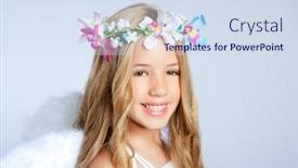  Presentation with angel wings - Audience pleasing slide deck consisting of angel children girl with white wings and flowers crown backdrop and a sky blue colored foreground