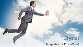  Presentation with angel wings - Presentation design featuring angel-investor-concept-with-businessman background and a sky blue colored foreground