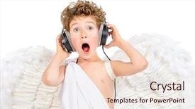  Presentation with heaven - Presentation theme with angel listening to music background and a  colored foreground