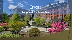  Presentation with apartment buildings - Presentation design featuring angel-of-the-waters-fountain background and a teal colored foreground