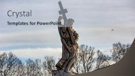  Presentation with angel - Slide deck having angel-statue-on-the-saint background and a lemonade colored foreground