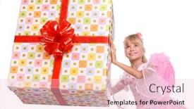  Presentation with decorate - Audience pleasing presentation design consisting of angel with pink wings and white gift box decorate red bow backdrop and a lemonade colored foreground