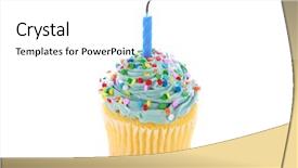  Presentation with sprinkles - Cool new presentation theme with angelfood cupcake with blue frosting sprinkles and a candle isolated on white with room for your text or images backdrop and a white colored foreground