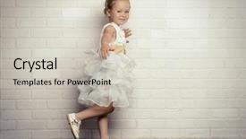  Presentation with white brick - Amazing slides having angelic little girl in a beautiful white dress standing by the white brick wall childhood backdrop and a light gray colored foreground