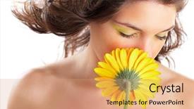  Presentation with flower woman - Beautiful slide set featuring angelic woman smelling a flower backdrop and a  colored foreground