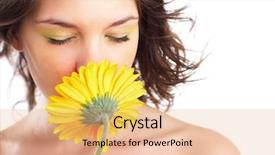  Presentation with flower beautiful lilac border - Amazing PPT theme having angelic woman smelling a flower backdrop and a coral colored foreground