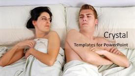  Presentation with good morning couple bed - Audience pleasing theme consisting of anger couple fighting and discussing backdrop and a coral colored foreground