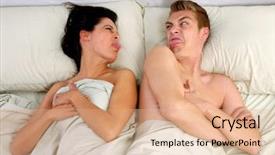  Presentation with good morning couple bed - PPT layouts featuring anger couple fighting and discussing background and a coral colored foreground