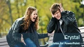  Presentation with people conflict - Presentation having anger girl and man stop background and a ocean colored foreground