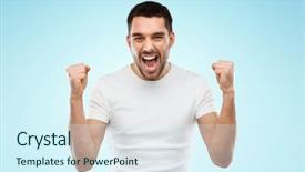  Presentation with sales forecast people behind success - PPT theme having anger happiness - emotion success gesture and people background and a sky blue colored foreground