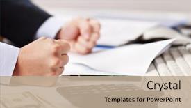  Presentation with management stress - Theme with anger management - angry business man hand banging background and a coral colored foreground