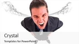  Presentation with angry - Slide set with anger management - angry frustrated businessman with exploding background and a white colored foreground