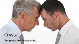  Presentation with anger - Cool new theme with anger management - businessmen stood head-to-head backdrop and a light gray colored foreground