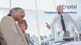  Presentation with yelling - PPT theme featuring anger management - furious boss yelling at colleagues background and a sky blue colored foreground