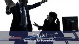  Presentation with dispute - PPT theme enhanced with anger management - one caucasian business woman man background and a navy blue colored foreground